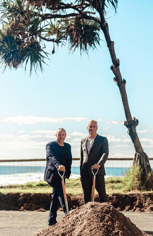 Danny Andrews and Scott Hutchinson at a sod turn for Dune Main Beach. Photo: Supplied