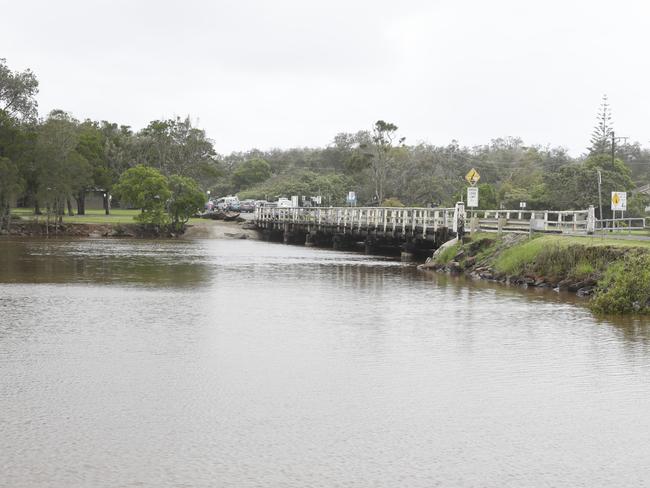 The river was high and littered debris and there were dangerous conditions on the bar at Brunswick Heads on Thursday.