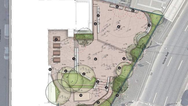 A photo of the school layout including play break areas on Victoria Rd.