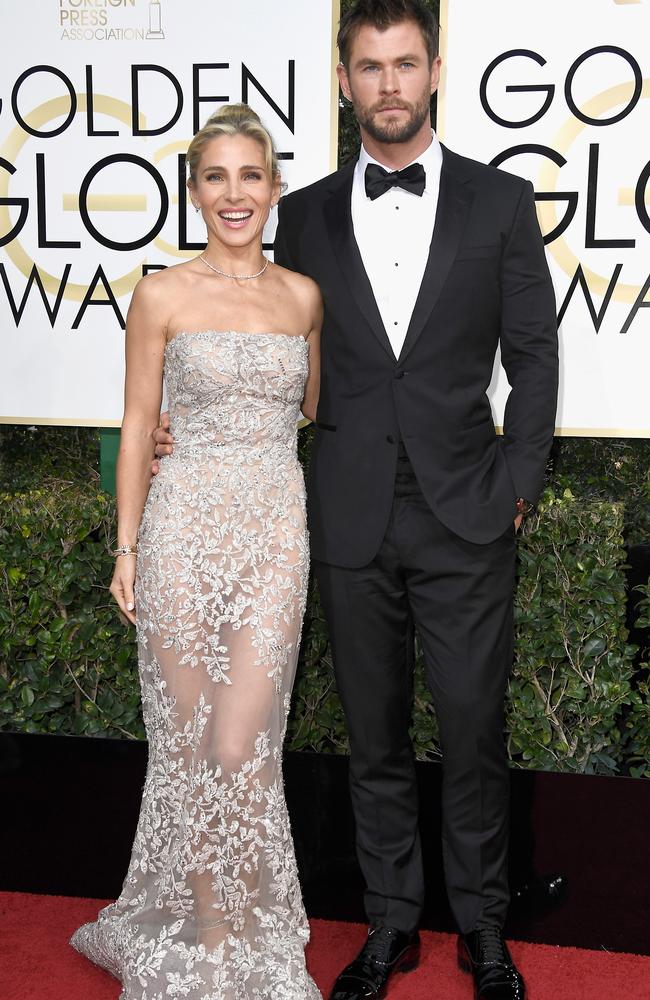 Actor Chris Hemsworth (R) and Elsa Pataky attend the 74th Annual Golden Globe Awards. Picture: Frazer Harrison/Getty Images.