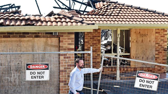 This burnt out Berkeley Vale crime scene house has sold for a ‘shock’ auction result. Picture: Troy Snook.