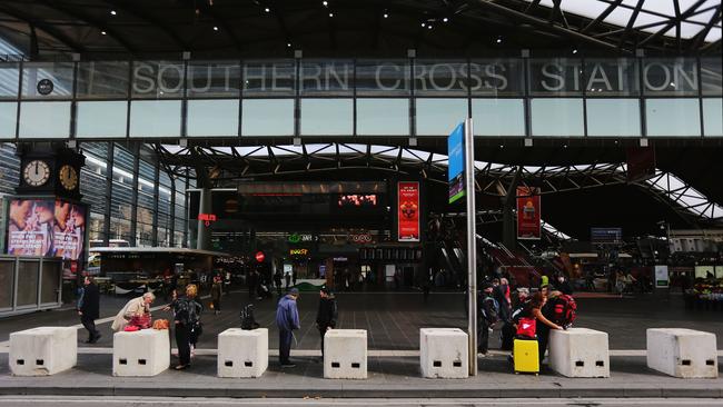 The concrete blocks outside Southern Cross railway station. Picture: Getty Images