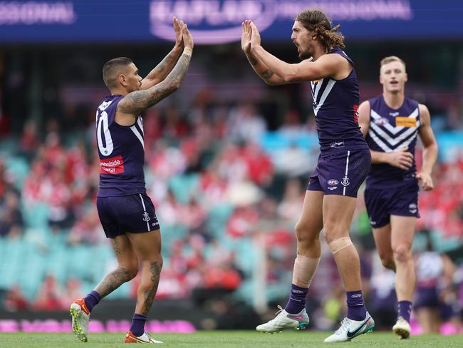 Luke Jackson is starting to look at home in Fremantle colours. Picture: Mark Metcalfe/AFL Photos/via Getty Images