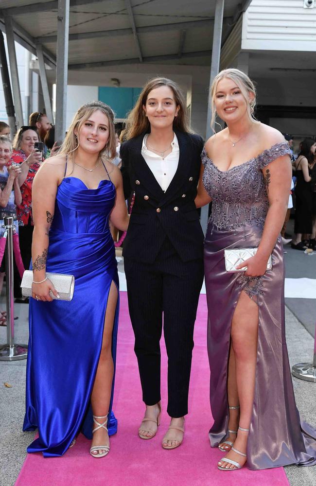 Sienna Wheeler, Holly Riddle and Amiela Ebzrey at Meridan State College formal. Picture: Patrick Woods.