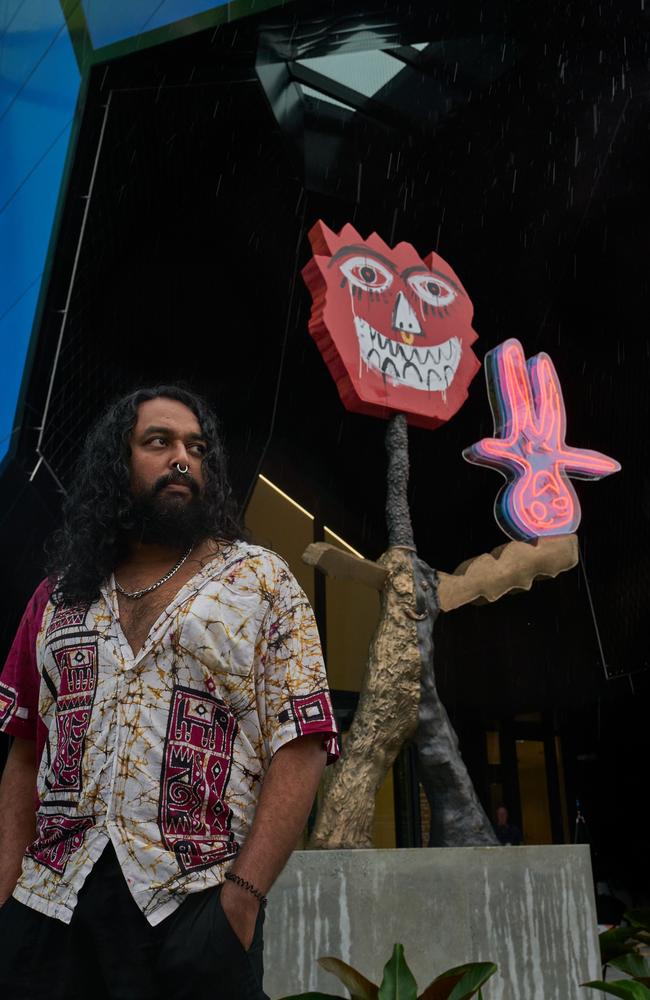 Gold Coast HOTA, Home of the Arts has today unveiled a major new outdoor artwork by Ramesh Mario Nithiyendran at the entrance of the new HOTA Gallery. Photo: Alex Chomciz