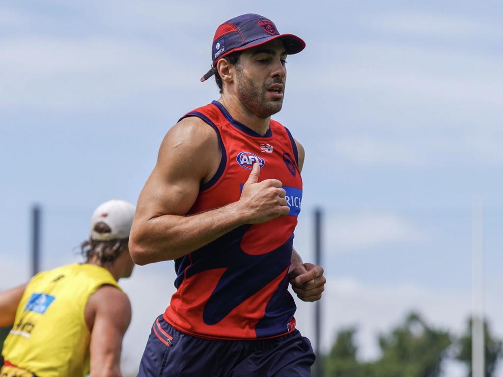 Christian Petracca has suffered a cracked rib during a contest at pre-season training. Picture: Melbourne FC