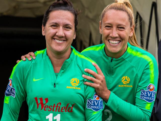 06/06/2019: The Matildas; Australian Womens Soccer team in training in  yesterday in Valenciennes ahead of their 2019 World Cup campaign.Lisa De Vanna and Gemma Simon. PIC: FFA