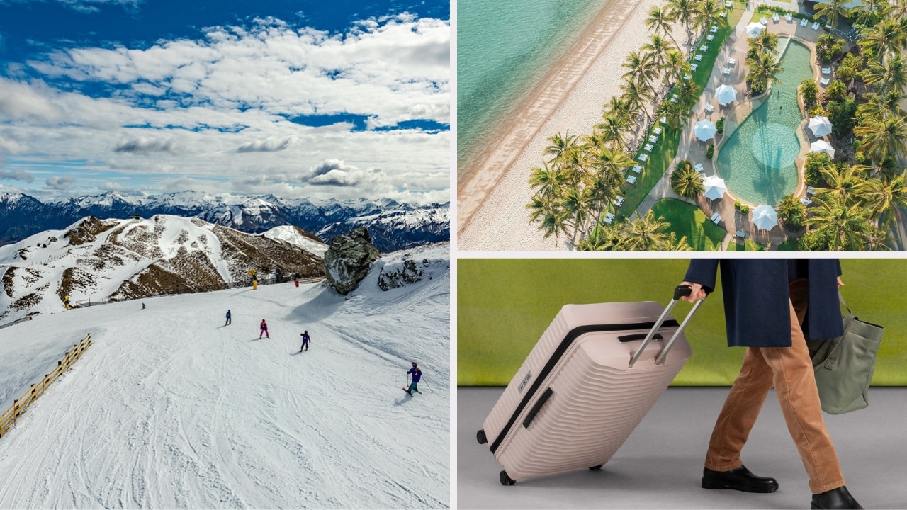 25 per cent off Queenstown ski trips, half-off Hamilton Island holidays and 40 per cent off luggage are some of the best sales this week. Picture: iStock, Luxury Escapes, Myer