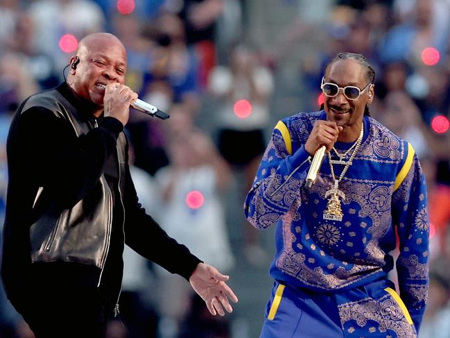 Dr. Dre and Snoop Dogg perform during the Pepsi Super Bowl LVI Halftime Show. Picture: Getty