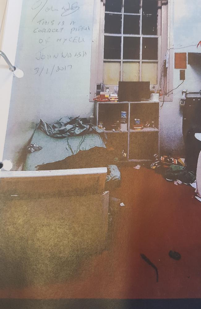 Photos tendered to court during sentencing show inside the cell where John Walsh murdered Frank Townsend with a sandwich press. Picture: Supplied