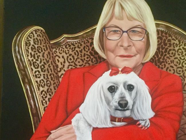 A painting of Southport councillor Dawn Crichlow for Gold Coast City Council and her pet Maltese Shihtzu Princess Pookie done by Cecily Kroh, a resident at the De Paul Village Aged Care rest home in Southport and now hangs proudly on the wall in its art gallery.