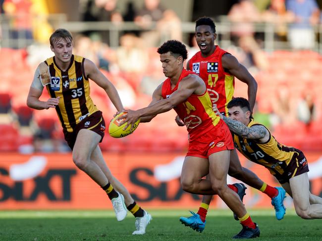 Highly-rated Gold Coast prospect Leo Lombard. Picture: Russell Freeman/AFL Photos via Getty Images