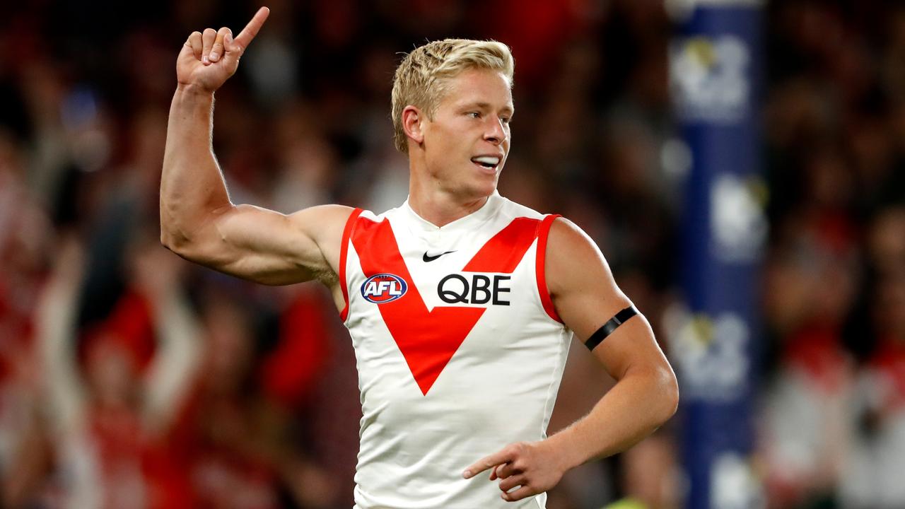Isaac Heeney is the equal-leading contested ball-winner at the Swans this year with Tom Hickey. Picture: Getty Images