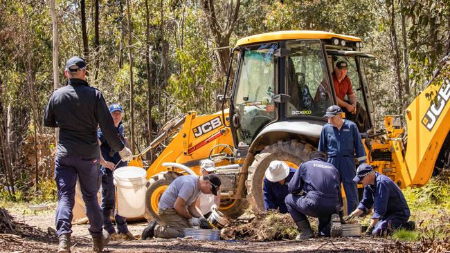 Police and forensic crews search for remains of Russell Hill and Carol Clay. Picture: Jason Edwards