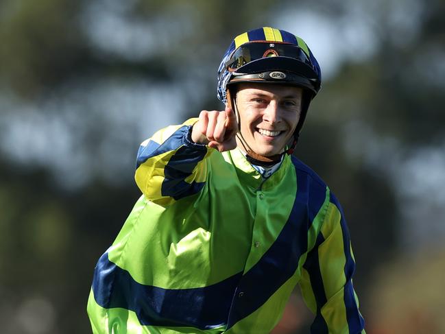 SYDNEY, AUSTRALIA - MARCH 30: Dylan Gibbons riding Kalapour returns to scale after winning Race 8 The KIA Tancred Stakes during Sydney Racing at Rosehill Gardens on March 30, 2024 in Sydney, Australia. (Photo by Jason McCawley/Getty Images) (Photo by Jason McCawley/Getty Images)