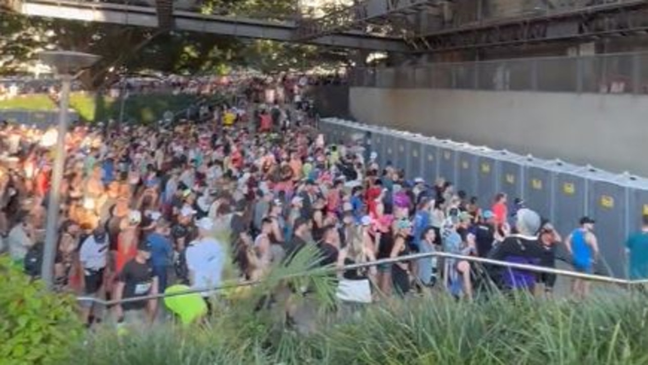 “Crazy! Queuing for toilets at 2023 Sydney Marathon,” the user wrote as the video pans down to the bathroom chaos. Picture: X/John33806700