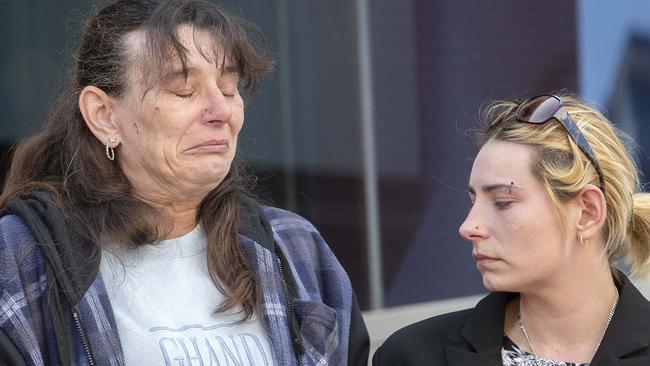 Kellie Jay and Amanda Jay outside the Hobart Magistrates Court.