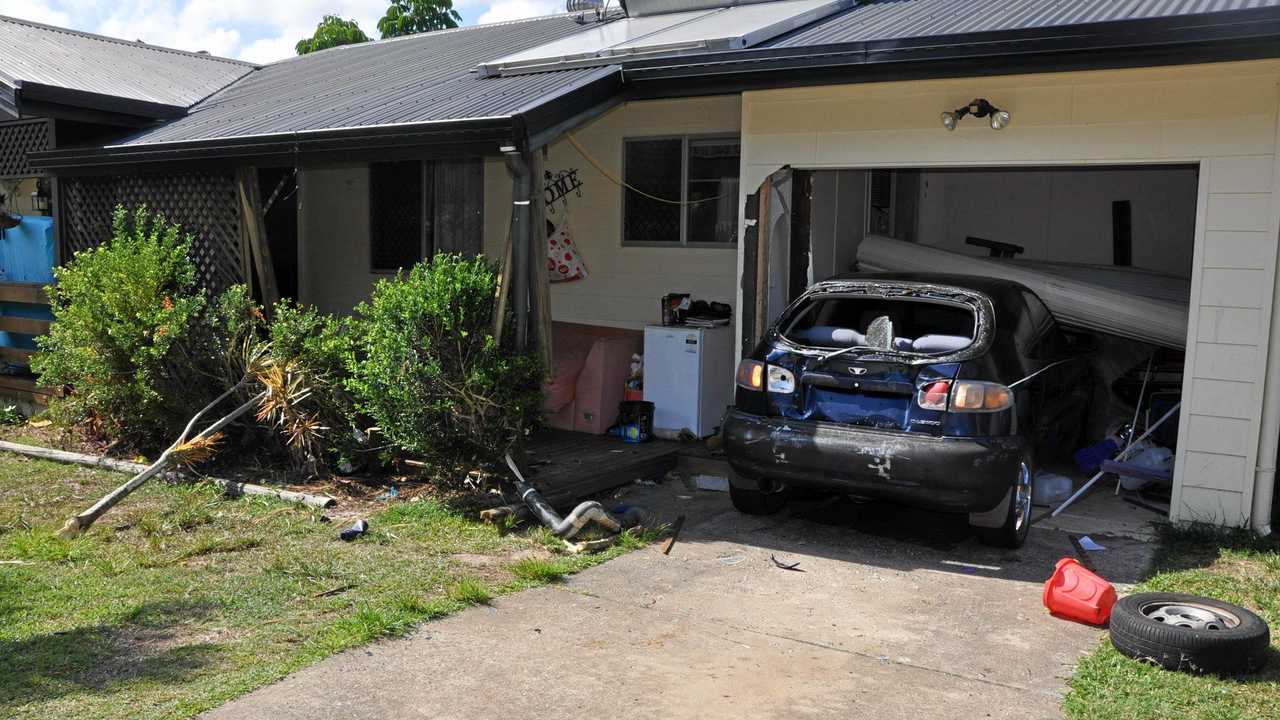 Substantial damage was caused to both the residents car and their rented home when a man rammed their house on Monday morning. Picture: Trish Bowman