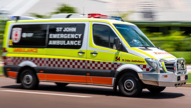 A man has been rushed to Royal Darwin Hospital after suffering ‘confronting wounds’ from an alleged attack with a broken bottle near the Smith St Woolworths in Darwin. Picture: Che Chorley