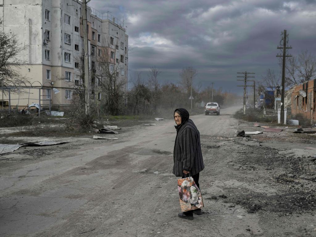 A woman in the Kherson region village of Arkhanhelske. Picture: Bulent Kilic/AFP