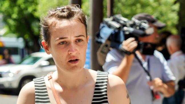 Renee Davies outside the Supreme Court in 2018, during the trial of her then-partner Shaun Falkiner. Picture: Mike Burton.