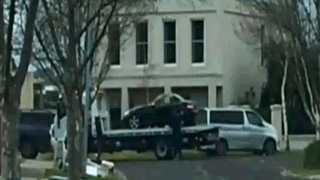 Karen Ristevski’s black Mercedes being loaded onto a tow-truck earlier this month. Picture: Channel 7