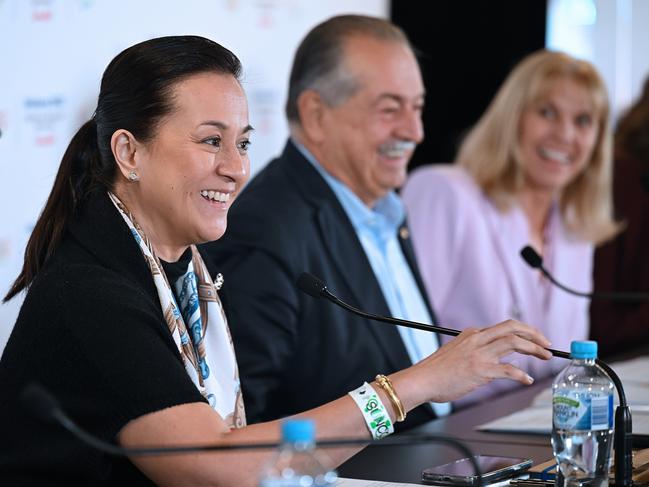 Mikaela Cojuangco Jaworski, Andrew Liveris and Cindy Hook at Suncorp. Picture: Lyndon Mechielsen