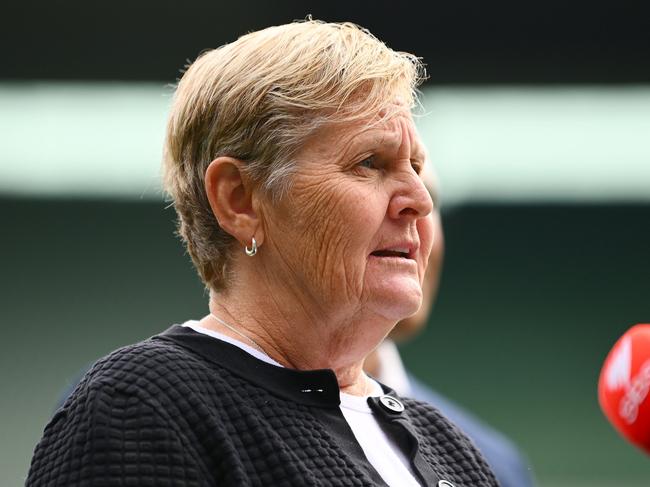 MELBOURNE, AUSTRALIA - APRIL 30: Former Australian cricketer, Christina Matthews speaks to media during Cricket Australia's Women and Girls Action Plan Launch at Melbourne Cricket Ground on April 30, 2024 in Melbourne, Australia. (Photo by Morgan Hancock/Getty Images for Cricket Australia)