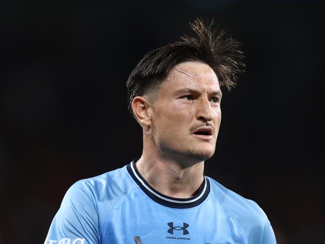 SYDNEY, AUSTRALIA - OCTOBER 19: Joe Lolley of Sydney FC looks on during the round one A-League Men match between Western Sydney Wanderers and Sydney FC at CommBank Stadium on October 19, 2024 in Sydney, Australia. (Photo by Jason McCawley/Getty Images)