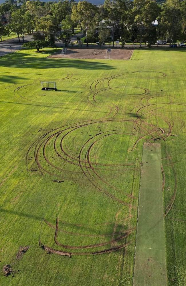 The damage to the field. Picture: Facebook/Hockey Tweed