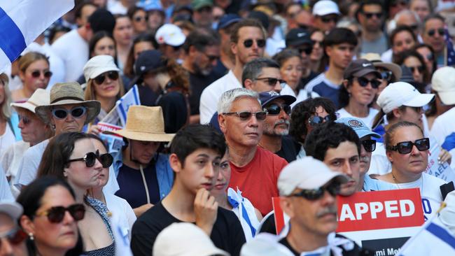 Warren Mundine (centre) attends a 'United With Israel – Bring Them Home' protest in November last year. Picture: Getty Images