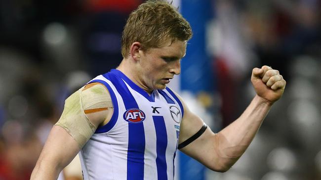 Jack Ziebell pumps his fist after the final siren. Picture: Michael Klein