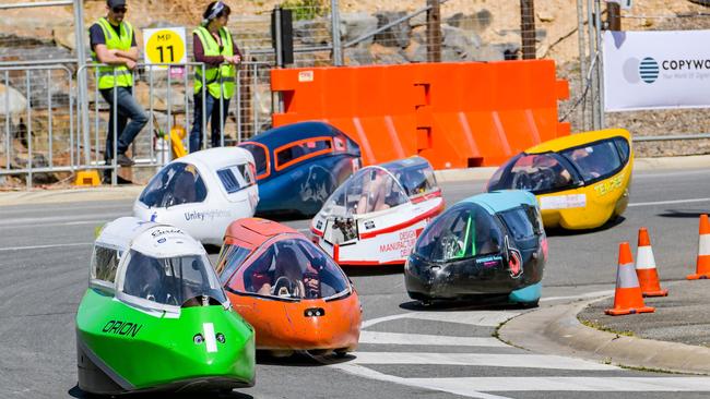 A 14-year-old girl was taken to hospital with spinal injuries after a collision at an international pedal prix event in Murray Bridge. Picture: Brenton Edwards