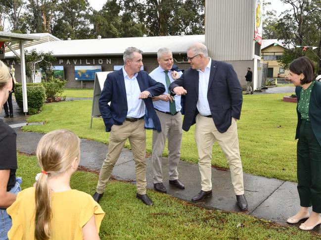 Prime Minister Scott Morrison arrives at New Italy for the official opening of the Pacific Highway redevelopment. Photos: Adam Hourigan