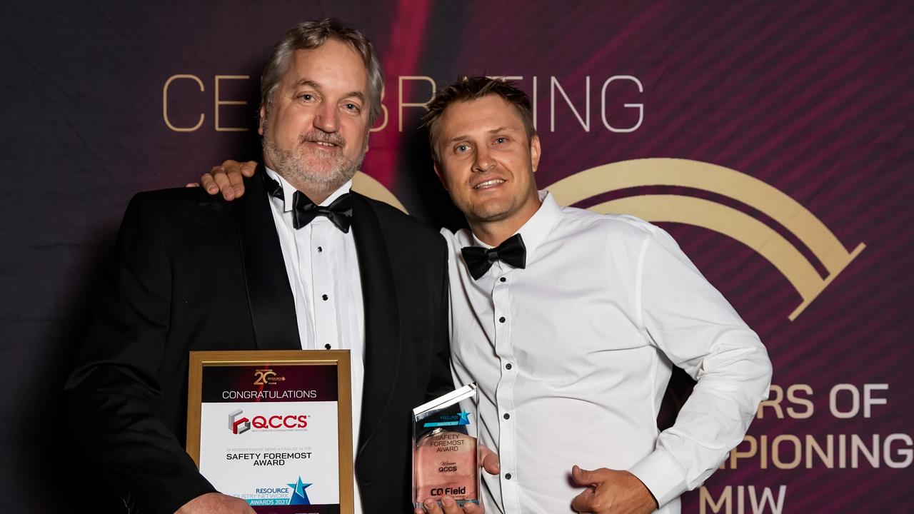 Safety Foremost winner Craig Bogaarts from QCCS and Jason Holt at the 2021 Resource Industry Network awards at the MECC: Picture: Tristan Mariano