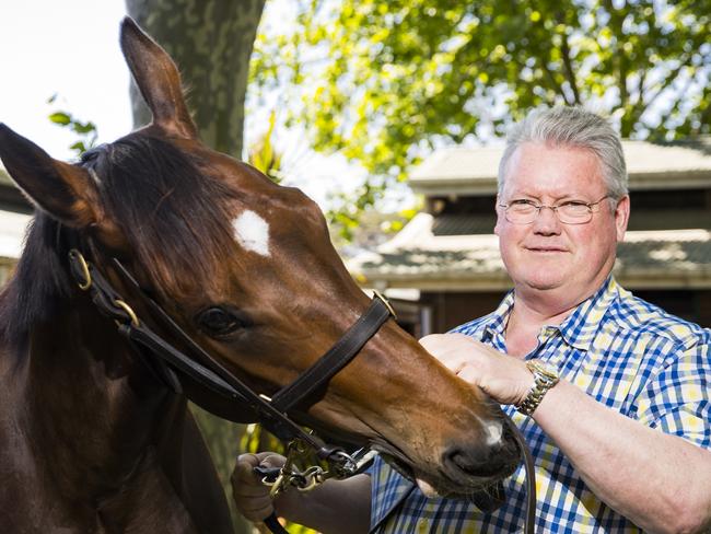 Libertini pictured with trainer Anthony Cummings in stables at Randwick.  Picture: Dylan Robinson