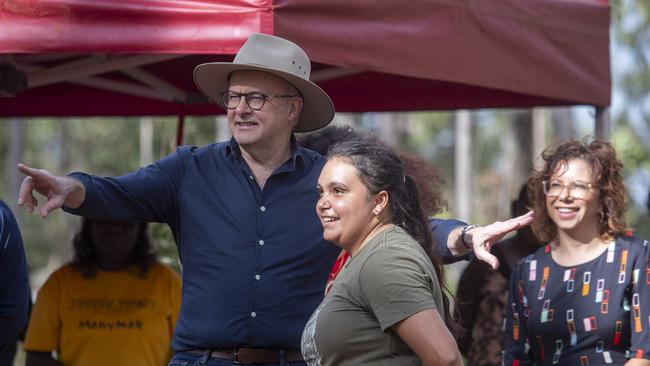 Anthony Albanese with Siena Stubbs at the Garma Festival on Saturday. Picture: Peter Eve / YYF