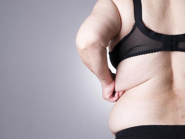 Fat female body with copy space. Back view on gray background  Picture: istock