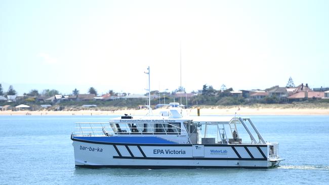 An EPA water lab boat in the waters off Frankston Pier. Picture: Jason Sammon