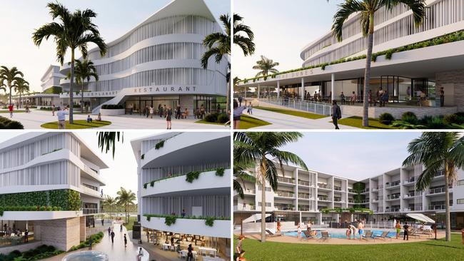 Early design renders for the four-storey resort at The Dunes estate at Mackay Harbour. Picture: Urbex, documents lodged to Mackay Regional Council