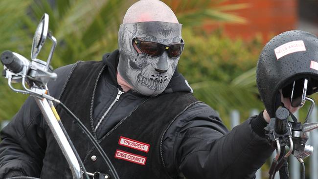 A Hells Angel at Macchour Chaouk’s funeral at Preston Mosque.