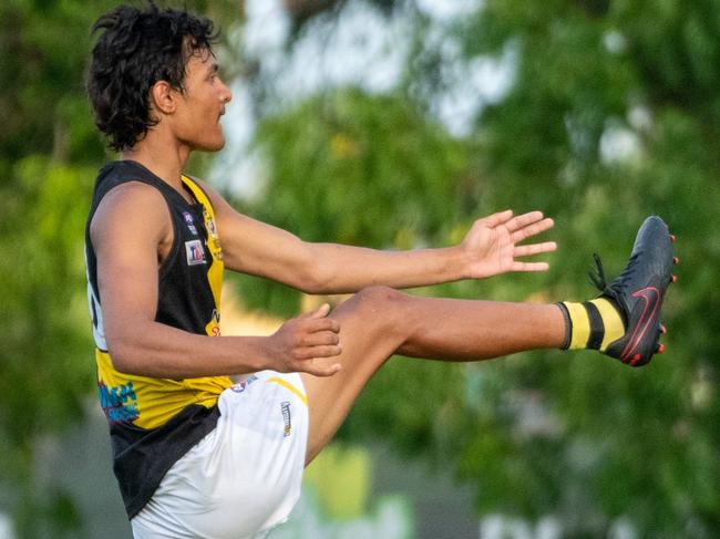 Nightcliff’s Andy Moniz Wakefield was selected for his hard at the ball contests and clean disposals. Picture: Aaron Black AFLNT/ Media