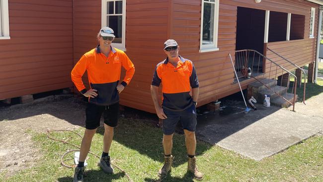 Holiday park staff Jack Moye and Al Platts. Renovation of the historic Sawtell Hall is nearing completion. Picture: Chris Knight