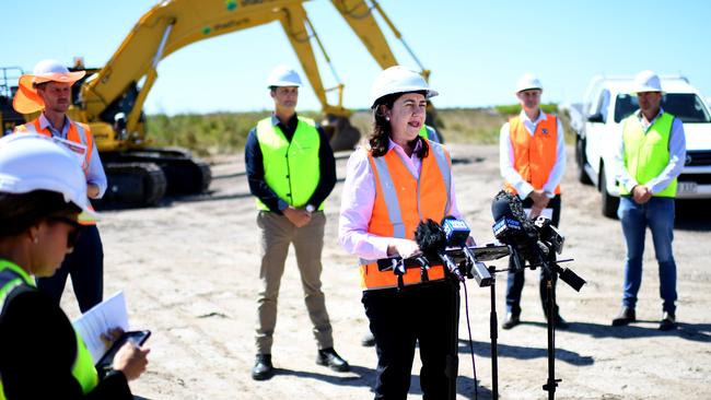 Queensland Premier Annastacia Palaszczuk speaks at a press conference about the government’s $35 million commitment to Bells Creek Arterial Rd. Picture: NCA NewsWire / Dan Peled