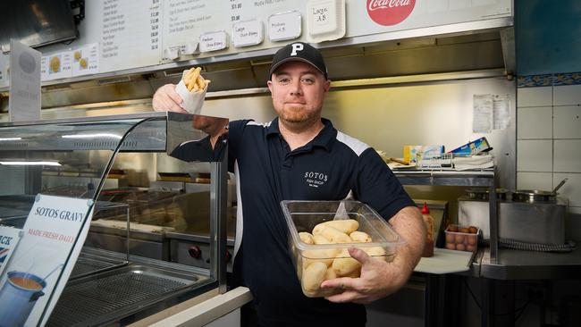 Craig McKay from Soto’s Fish and Chips has had to raise chip prices by 40 per cent. Picture: Matt Loxton