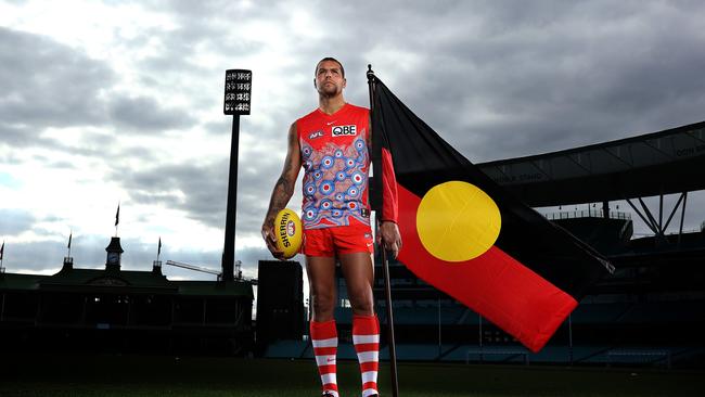 Lance Franklin pictured in the Sir Doug Nicholls Round guernsey in 2022. Picture: Phil Hillyard