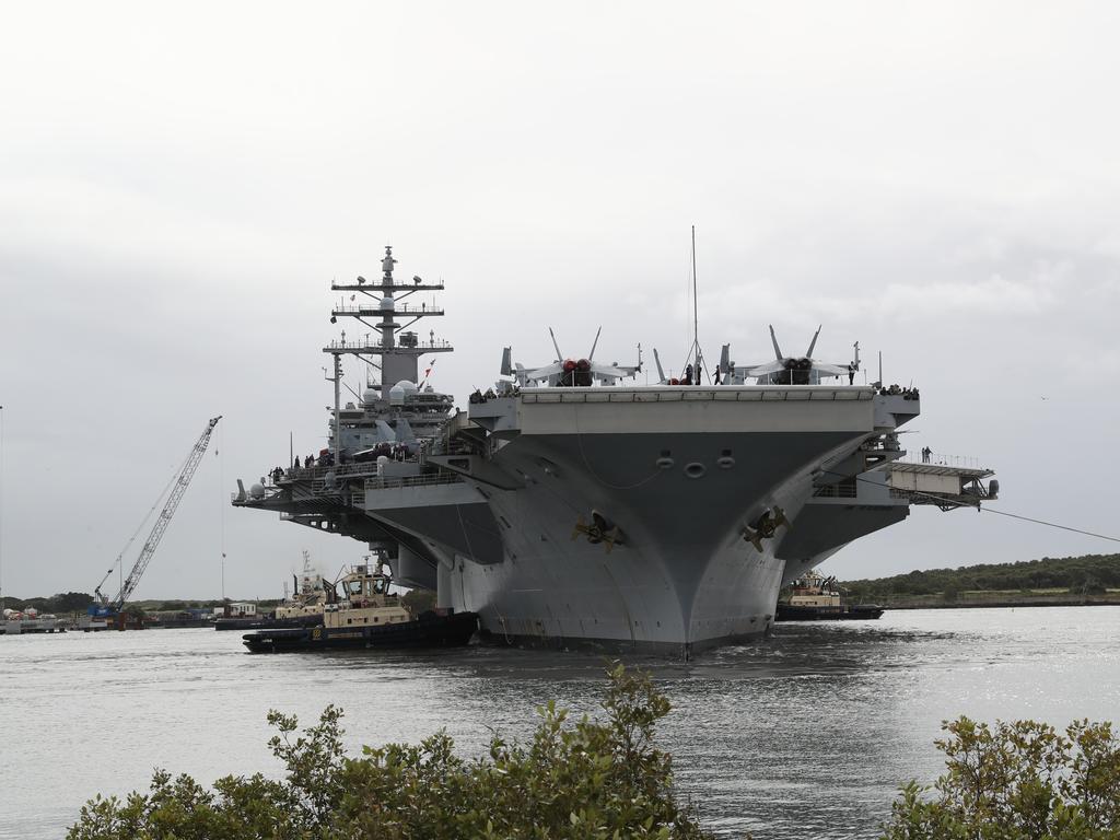 The USS Ronald Reagan arrives in Brisbane. Pic Peter Wallis