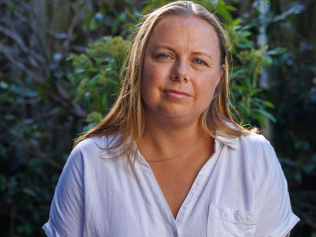 Daily Telegraph. 19, February, 2025.Steph Hilton, at home in Dee Why, today.Steph went through early menopause at 32, and has struggled on ivf for six years to have a baby.Picture: Justin Lloyd.