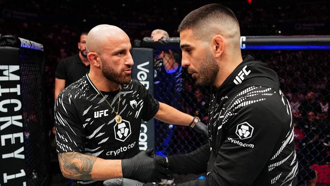 Volk (left) could get his belt back after Topuria (right) vacated the title. (Photo by Jeff Bottari/Zuffa LLC)