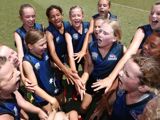 Mooloolaba primary girls won the AFLQ Schools Cup grand final over Oakleigh. Picture: Tom Threadingham Picture: Jason O'Brien AFLQ